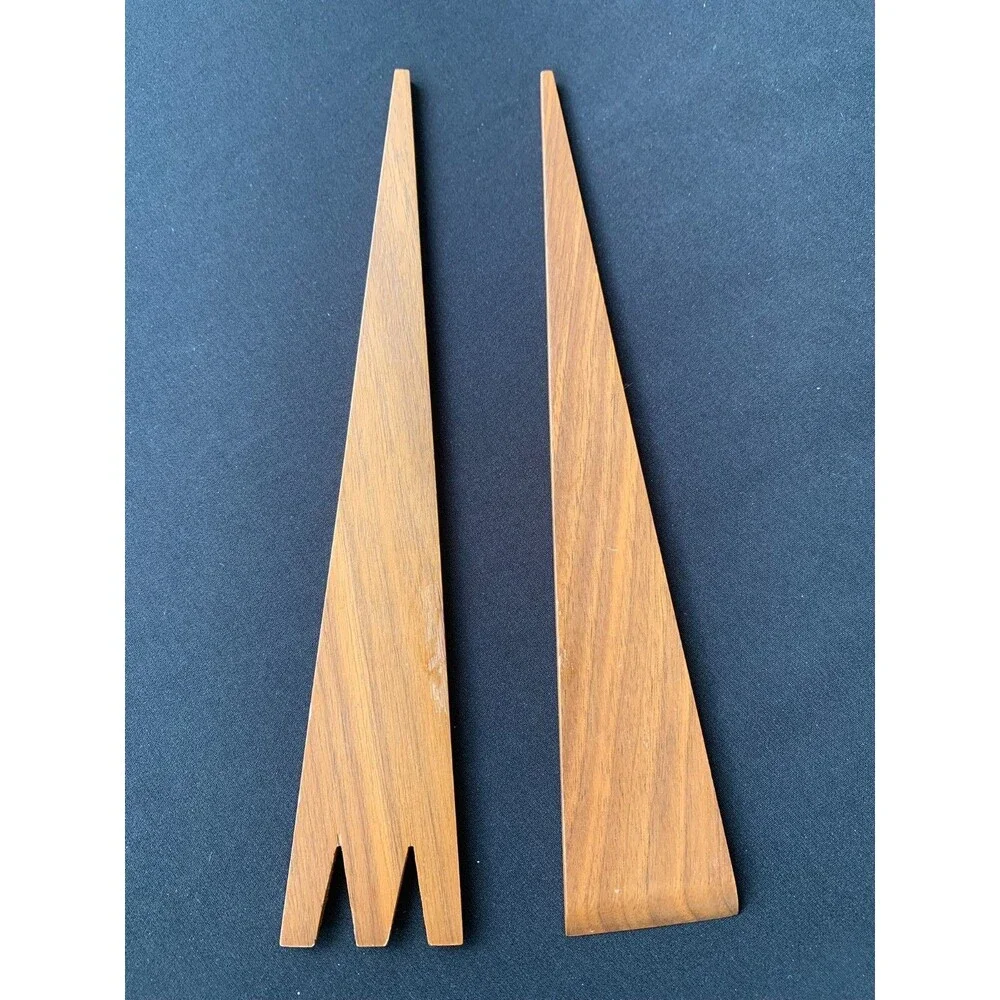 Vintage Genuine American Walnut Wooden Salad Tossers Utensils MCM Mid Century